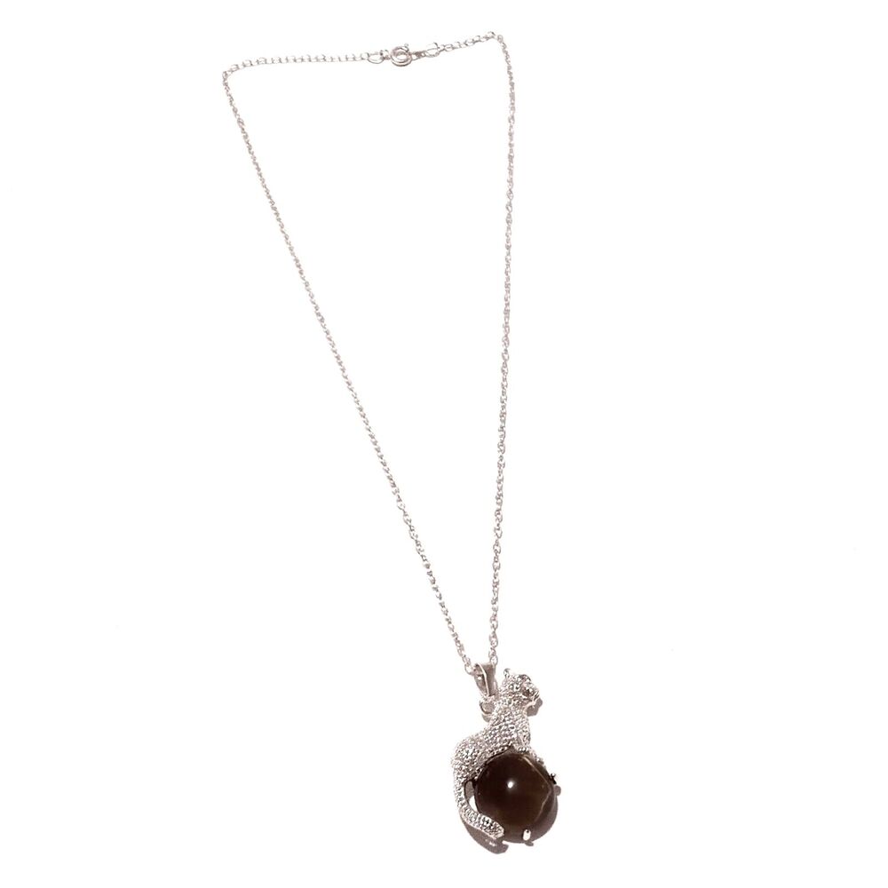 Silver Tone Leopard Tiger's Eye Pendant Necklace 18 Inch - Picture 3 of 7